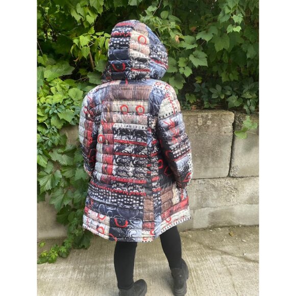 Simply Art Dolcezza Long Red Jacket Coat Large Abstract Pattern Jacket Canadian - Picture 5 of 14